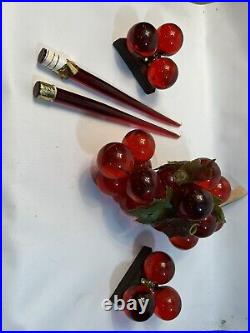 Red Lucite Grapes & Candlesticks Rare Mid Century Modern Decor