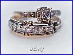 Retro 1950s Diamond 14K 18K Wedding Bridal 2 Ring SET MCM Mid Century Vintage