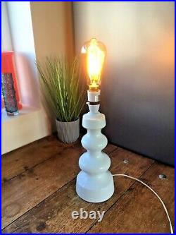 Retro 70's White Scandinavian Style Bulbous Hooped Gourd Pottery Table Lamp 60's