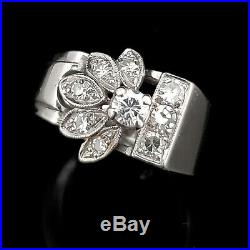 Retro Era Diamond 14k White Gold Ring Mid Century Estate Floral Vintage Gift