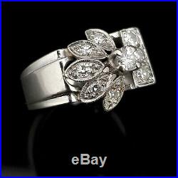 Retro Era Diamond 14k White Gold Ring Mid Century Estate Floral Vintage Gift