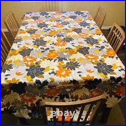 Retro Floral Tablecloth 90 inch Round Mid Century Cotton Brown Rustic Black