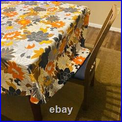 Retro Floral Tablecloth 90 inch Round Mid Century Cotton Brown Rustic Black