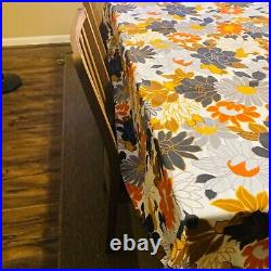 Retro Floral Tablecloth 90 inch Round Mid Century Cotton Brown Rustic Black