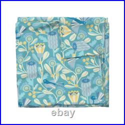 Retro Flowers Mid Century Modern Eggshell Blue Sateen Duvet Cover by Spoonflower