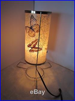 Retro Mid Century Atomic metal Table Lamp Fiberglass Shade Butterflies Vintage