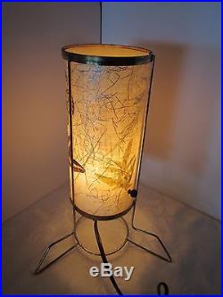 Retro Mid Century Atomic metal Table Lamp Fiberglass Shade Butterflies Vintage