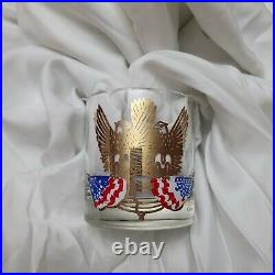 Retro Mid-Century Couroc of Monterey Six Glasses Eagle American Flag 22K Gold