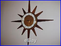 Retro Mid Century Junghans Timber Starburst Sunburst Vintage Wall Clock In VGWO