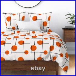 Retro Orange Dots Mid Century Modern Lines Mod Sateen Duvet Cover Spoonflower