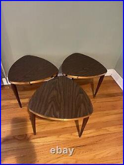 Retro Vintage 3 Mid Century Modern Veneer Coffee Table Side Table Triangular