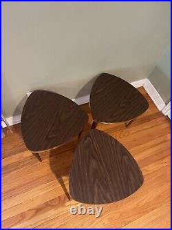 Retro Vintage 3 Mid Century Modern Veneer Coffee Table Side Table Triangular