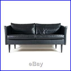 Retro Vintage Danish Black Leather 2 / 3 Seat Seater Sofa 60s 70s Mid Century