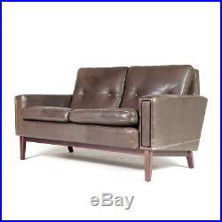 Retro Vintage Danish Leather 2 Love Seat Seater Sofa 1960s Mid Century Modern