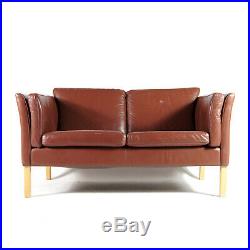 Retro Vintage Danish Leather 2 Love Seat Seater Sofa 1960s Mid Century Modern