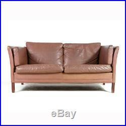 Retro Vintage Danish Leather 2 Love Seat Seater Sofa 1960s Mid Century Mogensen