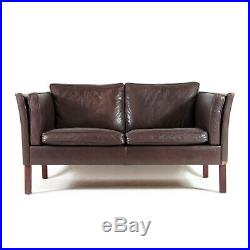 Retro Vintage Danish Leather 2 Seat Seater Sofa 1960s Mid Century Mogensen Teak
