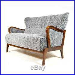 Retro Vintage Danish Love Seat 2 Seater Wool Sofa 50s 60s 70s Mid Century Teak