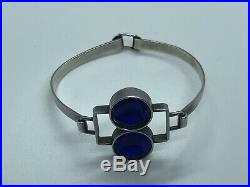 Retro Vintage Danish MID Century Sterling Blue Enamel Hinged Bangle Bracelet