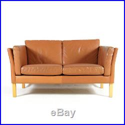 Retro Vintage Danish Oak & Leather 2 Love Seat Seater Sofa Mid Century 60s 1970s