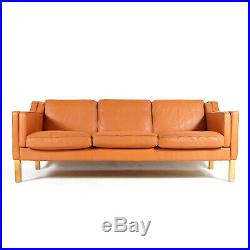 Retro Vintage Danish Tan Leather 3 Seat Seater Sofa 60s Mid Century Mogensen 70s
