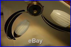 Retro Vintage Mid Century Brass Ebonised Black Three Arm Ceiling Light