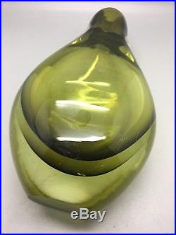 Retro Vintage Mid Century Murano Olive Green Coloured Heavy Cased Sommerso Vase