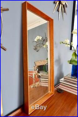 Retro Vintage Mid Century Teak Rectangular Wall Mirror