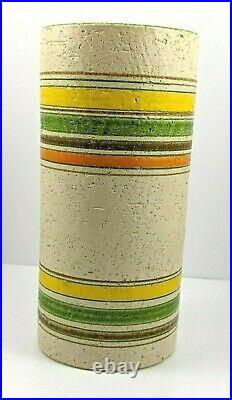Rosenthal Netter Bitossi Striped Cylinder Pottery Vase MCM Italy Label