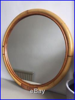 Round Vintage Bamboo Wall Mirror Circular Retro Scandi Mid Century 40cm