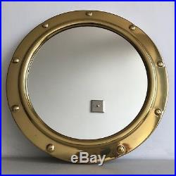 Round Vintage Brass Porthole Mirror Gold Circular Mid Century Retro 30cm m91