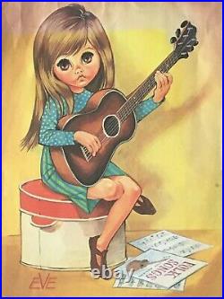 SET 4 Vintage MOD 1960s BIG EYED Girls & Boys Lithographs Prints 11 x 14 By EVE