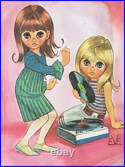 SET 4 Vintage MOD 1960s BIG EYED Girls & Boys Lithographs Prints 11 x 14 By EVE