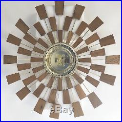 SETH THOMAS WALL CLOCK Mid Century Vintage Retro Sunburst Wood Brass Decor WORKS