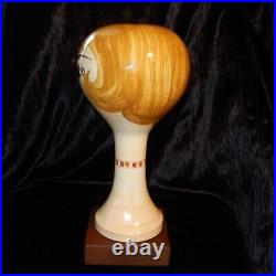 STANGL Pottery 15 PATSY Head Wig Hat Stand Mid Century Blonde Modern Wood Base