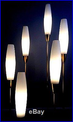 STUNNING Vtg 60s RETRO Mid Century DANISH Modern TEAK Floor LAMP withGlass SHADES