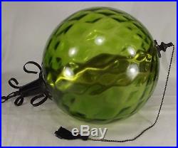 SWAG LAMP rare green glass hanging vintage Mid Century RETRO MCM ceiling 1970's