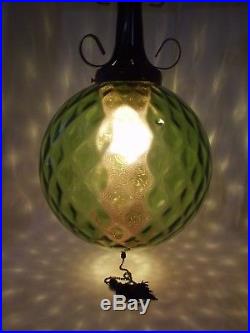SWAG LAMP rare green glass hanging vintage Mid Century RETRO MCM ceiling 1970's