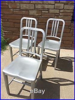Set 3 Emeco Navy Chair Brushed Aluminum Mid Century Modern Industrial Model 1006
