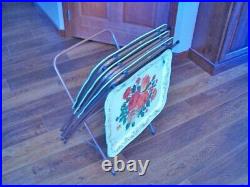 Set/4 Vintage Mid-Century Modern Metal Folding TV Trays Stand Floral 16 x 21