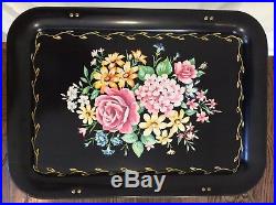 Set 4 Vintage TV Tray Tables Metal Mid-Century Floral NOS Excellent 1950s Retro
