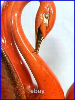 Set Vintage 1960s Mid-Century Modern Ceramic Swans Orange withGold Retro
