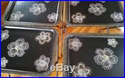 Set Vintage Cal-Dax TV 4 Trays Metal Black WithStand Mid Century Mod Retro Flowers