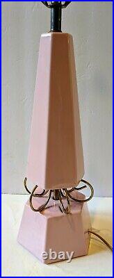 Set of 2 MCM Mid Century Table Lamps Pink Ceramic and Metal Design