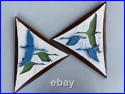 Set of 2 Vintage Burwood Products Wall Art Decor Plaques Geese Teal Blue MCM