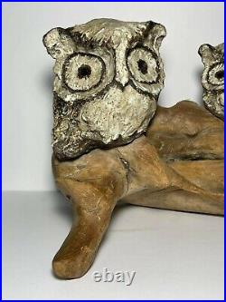 Set of 3 Mid Century Studio Pottery Owls Signed S. Pushman