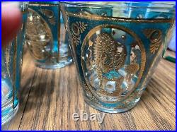 Set of 7 Georges Briard heavy Gold Motif Eagle, Indian & Horse Design glasses