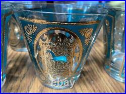 Set of 7 Georges Briard heavy Gold Motif Eagle, Indian & Horse Design glasses