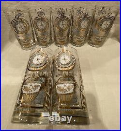 Set of 7 Vintage Georges Briard MCM Clear World Time Glasses Tumblers