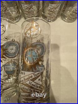 Set of 7 Vintage Georges Briard MCM Clear World Time Glasses Tumblers